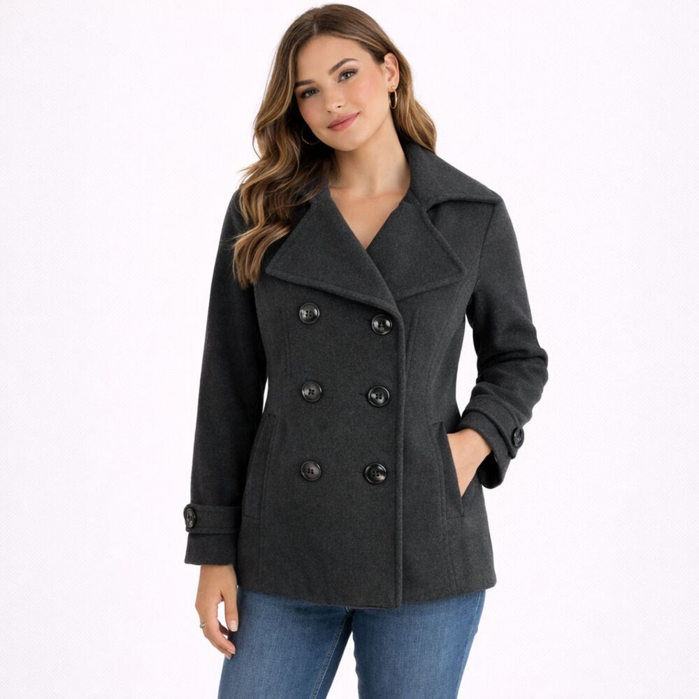 London Fog Wool Blend Double Breasted Jacket Gray Long Sleeve PS